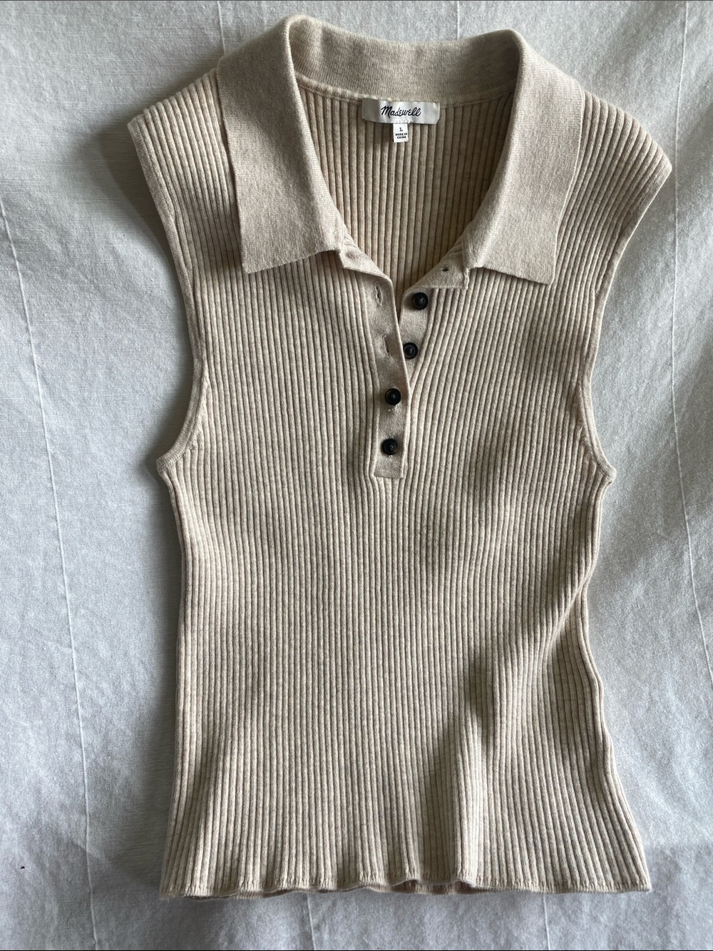 Madewell Ribbed Polo Tank - Beige/Cream